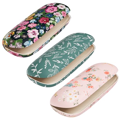Eyeglasses Case, Hard Shell Protective Case for Glasses, Unisex for Women Men - color: 3 Pack-watercolor Flowers