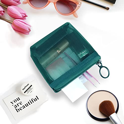 Aosbos 3-Pack Mesh Cosmetic Bag Set - Travel/On-The-Go Makeup Storage, Zipper Closure Small Pouch - color: Green