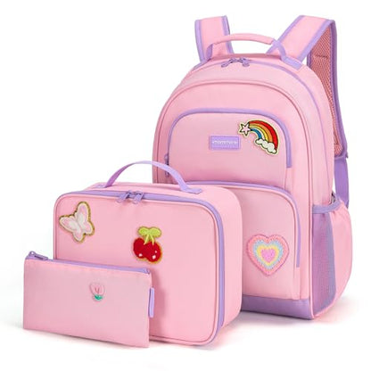 mommore Personalized Backpack Girls School Bookbag Iron-On Patches - color: Pink Purple-custom