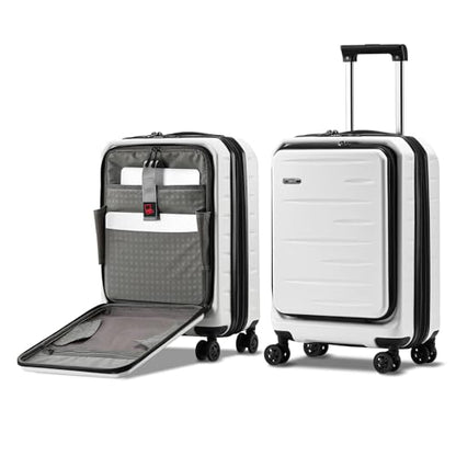 CENSIEN Expandable 20" Carry On Luggage Airline Approved with Front Pocket - color: White, size: 20 Inch EXT
