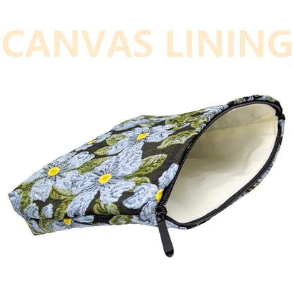 Flat Makeup Bag for Women,Zipper Cosmetic Pouch Purse,Brocade Flower Black - color: Brocade Flower Black