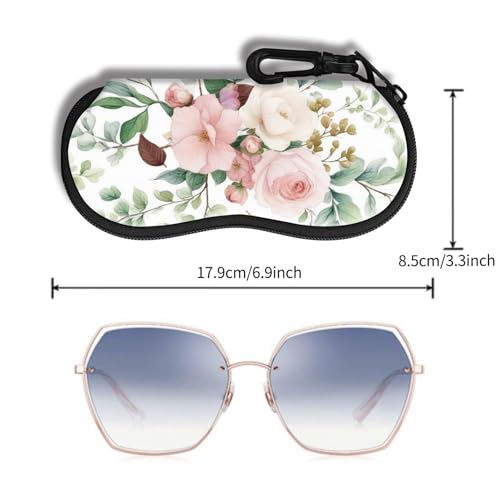 Hion Sunglasses Soft Case Ultra Light Neoprene Zipper Eyeglass Case With Belt Clip - color: 2b-flowers Pinck