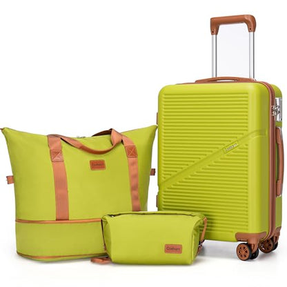 Cosbarn Carry On Luggage,3 Piece Carry On Suitcase,22x14x9 Airline Approved - color: OliveDrab, style: Carry on Luggage With Duffel Bag