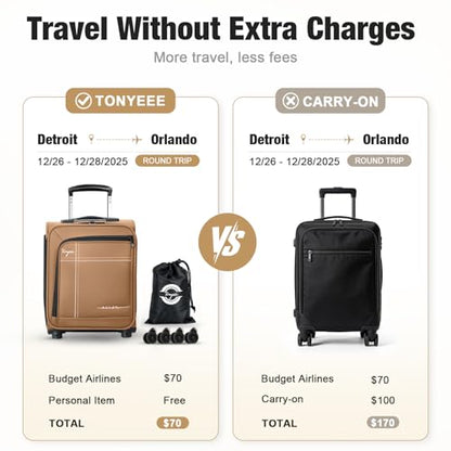 17 Inch Underseat Carry on Luggage with Removable Spinner Wheels - color: Brown, size: 17 inch_Underseat