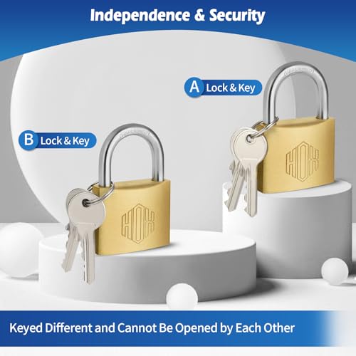 HOX Solid Brass Keyed Different Padlock with 1-9/16-Inch Wide Body - color: 6 Pack