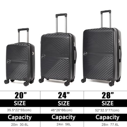 Luggage Set 3 Pieces -Suitcase Set - Luggage with Wheels - Check-in Luggage - PC + ABS Durable Suitcase Rotating Silent Wheels 3-Piece 20/24/28 Mint Green (black) - color: black