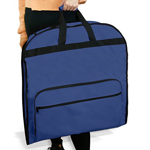 Dalix 60" Foldable Garment Bag Suits Cover Dresses w Front Pocket - color: Navy Blue