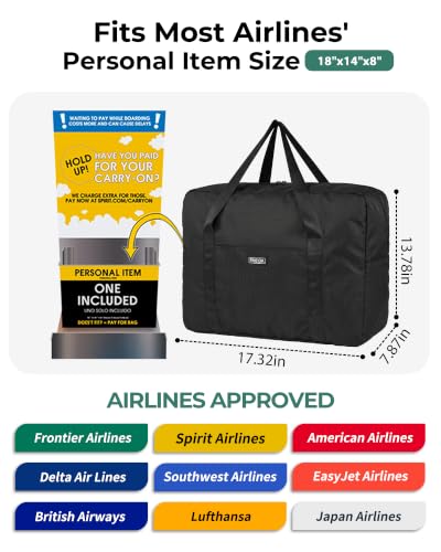For Frontier Airlines Personal Item Bag 18x14x8 Travel Duffel Bag Carry on - color: Black