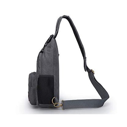 SIMU Canvas Shoulder Bag for iPad Mini, Crossbody Chest Sling Backpack - color: Large Grey
