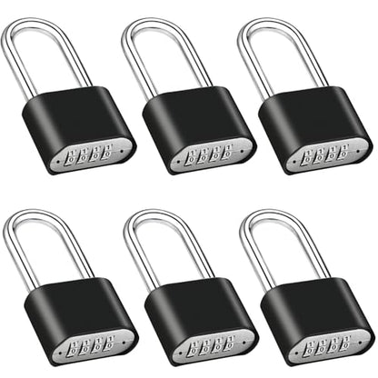 6 Pack Long Shackle Combination Padlock, Heavy Duty Combination Locks - style: 6pcs Long-Black-2