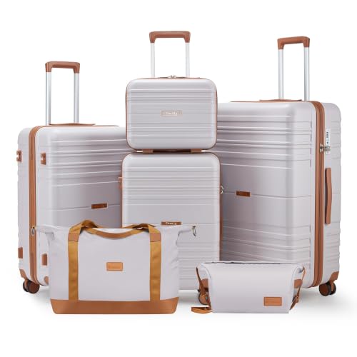 Luggage Sets with Spinner Wheels, Lightweight Hardshell Suitcase Set with TSA Lock, Carry On Checked Luggage Set with YKK Zippers (Light Purple, 6 piece sets（14/20/24/28/DB/TB）) - color: Light Purple, size: 6 piece sets（14/20/24/28/DB/TB）