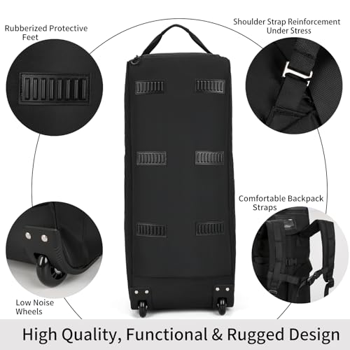 80L Travel Rolling Duffel Bag with wheels, Military Tactical Wheeled Foldable for Deployment Travel Camping Sports - color: Black
