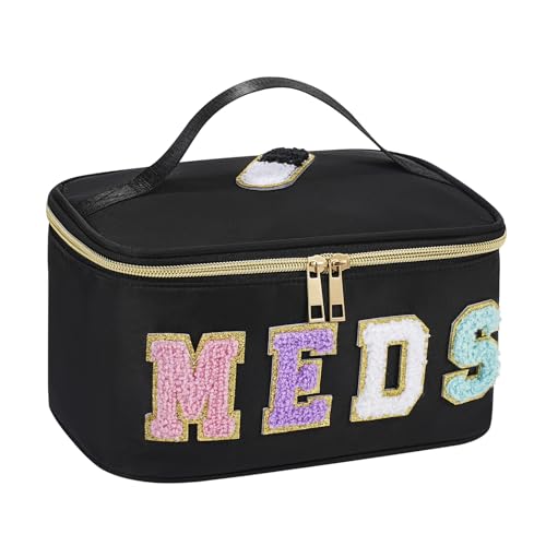 uekeboag Chenille Letter MEDS Nylon Makeup Bag(13Black) - color: 13Black