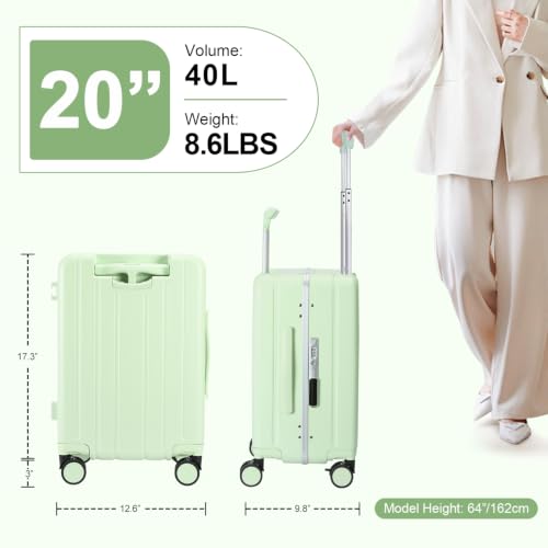 MRPLUM 20" Carry On Luggage Double Handle Suitcase with Net Pocket,Green - color: Green