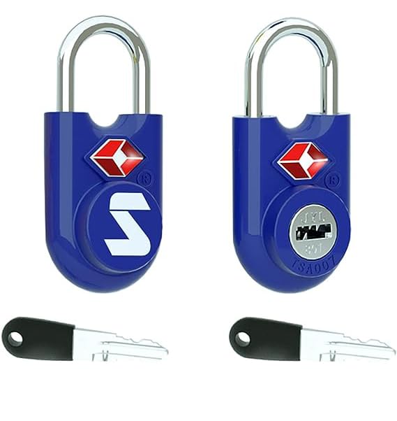SURE LOCK Mini TSA Approved Keyed Luggage Lock – One Key Opens All, Fits Tight Zipper Gaps & Small Pull Holes, Compact Travel Lock for Suitcases, Backpacks & Handbags - color: BLUE 2 PACK
