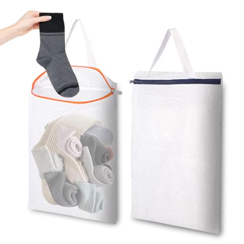 2-Pack Hanging Mesh Laundry Bags with Metal Hooks, 16x12 Inch - color: 2 PACK, size: 12*16in