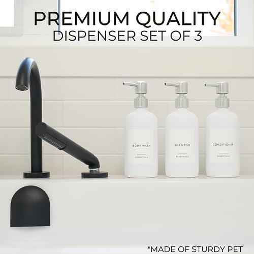 Stylish Shampoo & Conditioner Dispenser Set of 3 - White 21oz Bottles - color: White