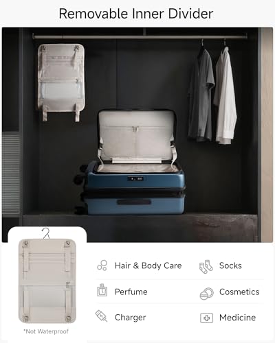 LUGGEX Checked Top Opening Suitcase, Expandable Polycarbonate, Blue, 24" - color: Blue, size: 24 Inch Expandable