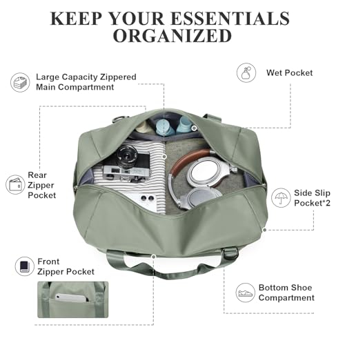 Travel Duffel Bag,Overnight Weekender Bags for Women with Shoe Compartment - color: Green