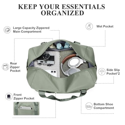 Travel Duffel Bag,Overnight Weekender Bags for Women with Shoe Compartment - color: Green