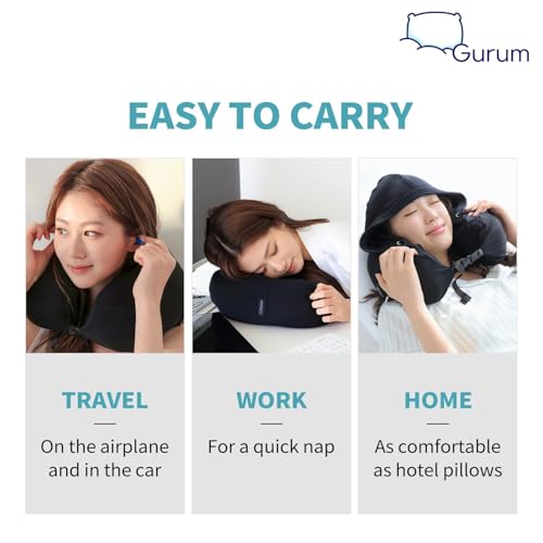 Hooded Travel Pillow – Natural Latex Neck Support with Privacy Hood, Side Pocket & Tencel Cover for Airplane & Long Flights | Gurum™