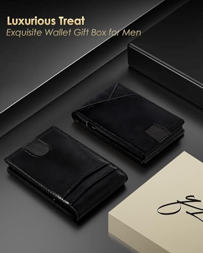 QLD Wallet for Men - RFID Blocking [Functional & Practical] Bifold Slim Minimalist Credit Card Holder Pop Up Metal Case with Cash Slot, Front Pocket with ID Window, Gift Boxed (BLACK) - color: Black