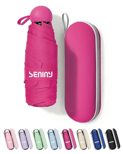 Seniny Mini Travel Umbrella with Case, Compact Pocket Size UV Sun & Rain - color: Pink