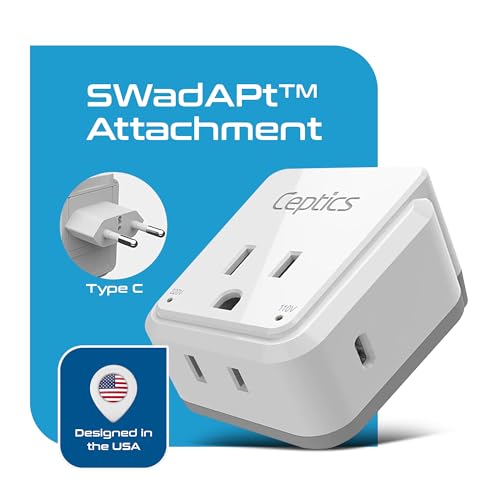 Ceptics European Plug Adapter, Safe USB-C 30W PD & QC 3.0-2 USA Socket - Compact & Powerful - Use in Greece, Italy, Switzerland, Turkey, Portugal - Includes Type C Swadapt Attachment - style: Type C - 30W USB-C
