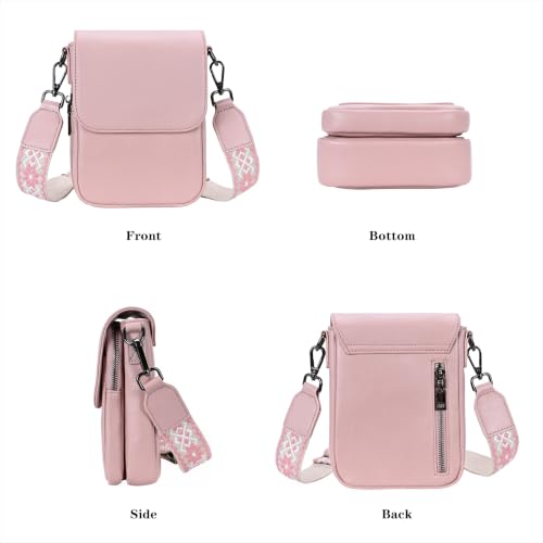 HESHE Small Leather Crossbody Bag for Women RFID Phone Purse with Card Slot - color: Light Pink