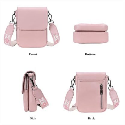 HESHE Small Leather Crossbody Bag for Women RFID Phone Purse with Card Slot - color: Light Pink
