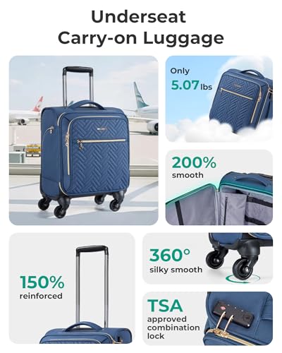 BAGSMART 16" Underseat Carry On Luggage Softside Suitcase, Navy Blue - color: Underseat-Dark Blue