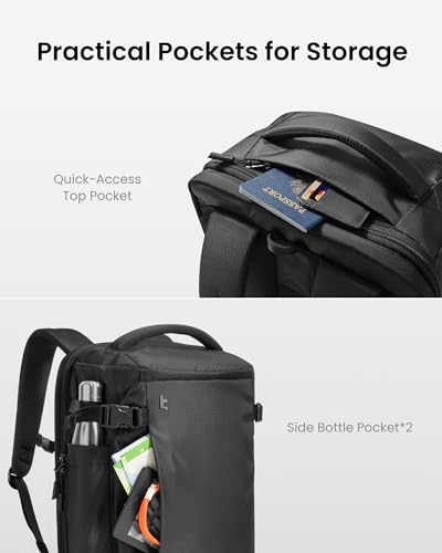tomtoc Travel Backpack 28L,TSA Personal Item Bag Flight Approved,PFAS Free - color: Black-ripstop, size: 28L