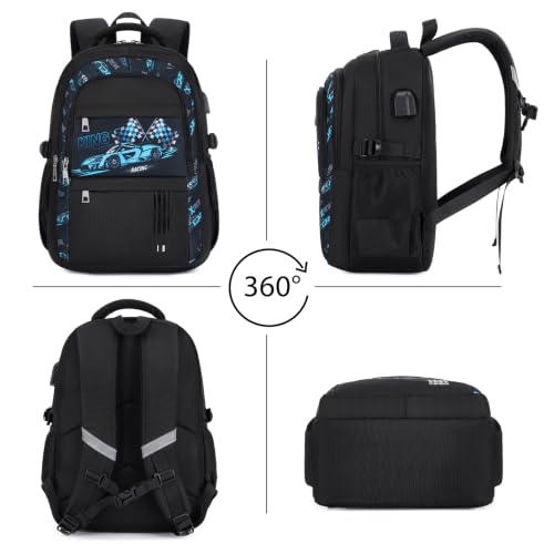 ACESAK Race Car Backpack for Boys - Boy Backpack Schoolbag with Lunch Bag - color: Blue Car