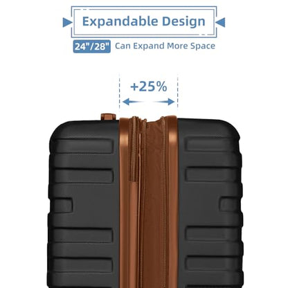LARVENDER Luggage Sets 6 Piece Expandable Suitcases with Wheels, Black | Smooth 360° Double Wheels, TSA-approved lock, Lightweight ABS Hardshell, Family Travel, 6-Piece Set, 18/20/24/28/DB/TB - color: Classic Black, size: Hardside-6 Piece Set