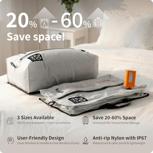 Vacuum Seal Bags for Travel with Pump, Light Grey, 20+24 - color: Light Grey, size: Fits 22-24 in suitcase