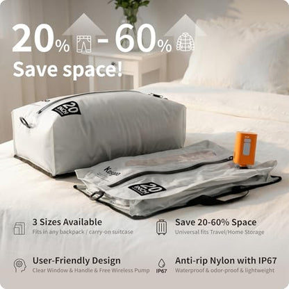 Vacuum Seal Bags for Travel with Pump, Light Grey, 20+24 - color: Light Grey, size: Fits 22-24 in suitcase