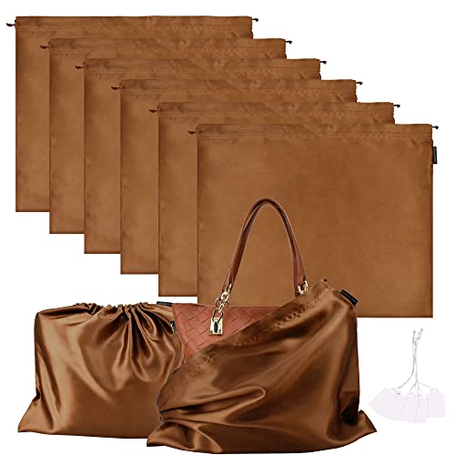6 Pack Dust Bags for Handbags Silk Dust Cover Bag for Handbags Purses Shoes Boots, Silk Dustproof Drawstring Bag Travel Storage Pouch (Brown, 23.6 × 19.6 in) - color: Brown, size: 23.6 × 19.6 in