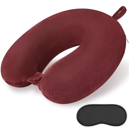Travel Neck Pillow Memory Foam Neck Pillows for Travel, Dark Red - color: Dark Red