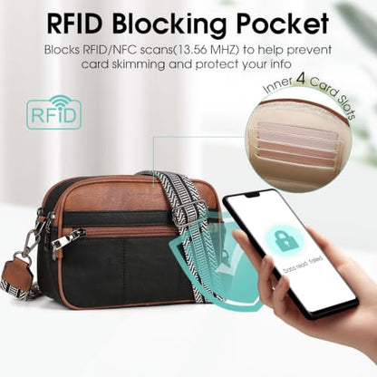 HomemeDiary Anti Theft Crossbody Bag for Women, RFID Leather Shoulder Purse - color: Black & Mocha Brown