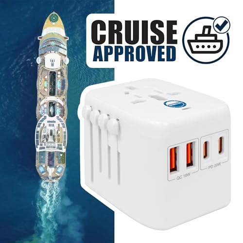 Cruise On Universal Travel Adapter, Cruise Approved [2 USB-C, 2 USB, AC] - color: [2 USB-C, 2 USB, 1 AC]