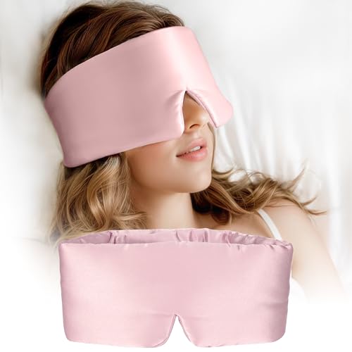 Silk Sleep Mask for Women and Men, Side Sleeper, 22 Momme Pure Mulberry Silk Total Blackout 100% Mulberry Eye Mask with Adjustable Headband Full Size, Eye Masks for Sleeping and Travel - color: Pink