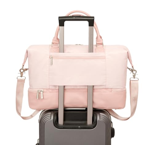 Kinmac Travel Duffel - Overnight Weekender & Gym Bag, Carry-on Tote (Pink) - color: Pink