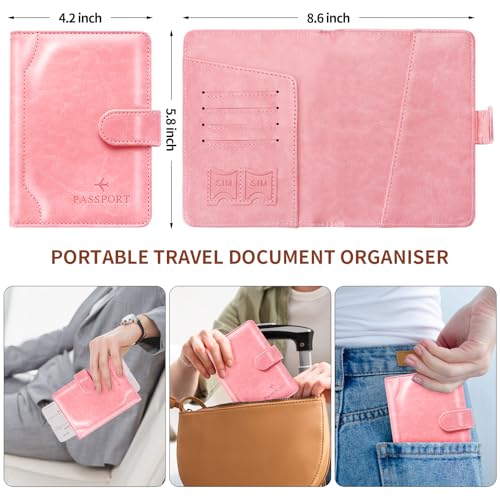 Passport Holder for Travel Essentials Wallet Cover Case Women Men Gift - color: D-Pink