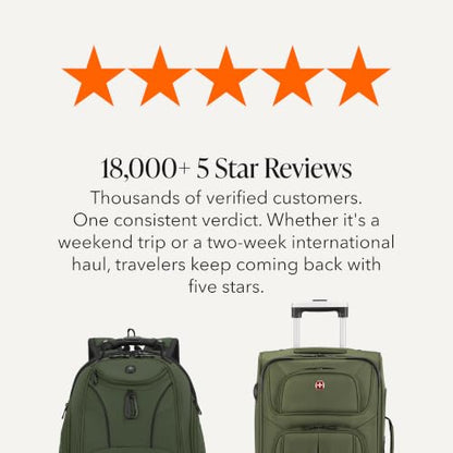 SwissGear Sion Softside Expandable Spinner Luggage Durable Lightweight Travel Suitcase, Evergreen, 2-Piece Set (Carry-On/Backpack) - color: Evergreen, size: 2-Piece Set (Carry-On/Backpack)
