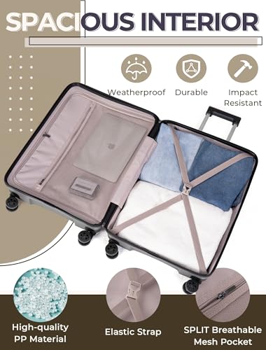 CONCEPTEN Luggage Sets 3 Piece, PP Hardshell Suitcases Set with Wheels - color: Grey, size: 3 Piece Sets (21/Db/Tb)