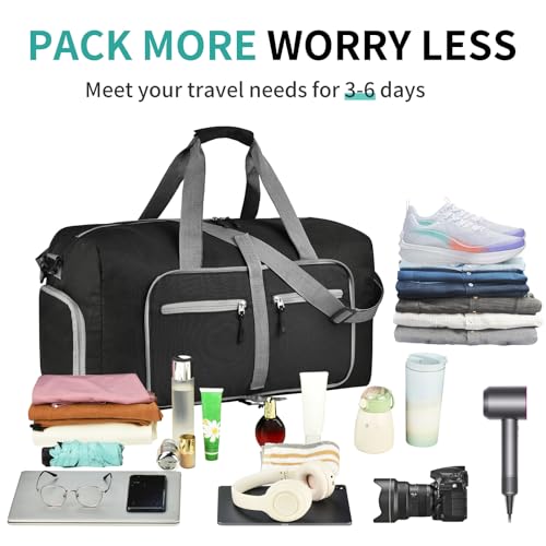 Dimayar 65L Foldable Duffle Bag, Travel & Weekender, Overnight, Gym - color: Black, size: 65L