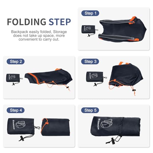 20L Small Hiking Backpack Lightweight Packable Daypack Navy | Foldable Day Pack for Men Women Functional Style Small Outdoor Backpack Waterproof for Travel Camping Mountaineering - color: Navy Blue