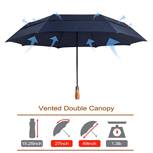Windproof Golf Umbrella Large 54 Inch Folding Auto Open Close Wood Handle - color: 04.2-Pack Dark Blue