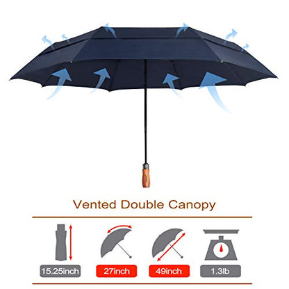 Windproof Golf Umbrella Large 54 Inch Folding Auto Open Close Wood Handle - color: 04.2-Pack Dark Blue