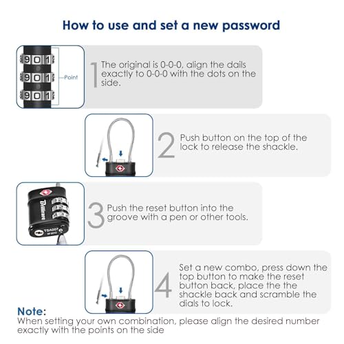 4 Pack TSA Approved Luggage Locks, Combination Travel Cable Lock, 3-Digit Waterproof Padlock, Zinc Alloy Outdoor Keyless Resettable Lock for Travel, Lockers, Bags, Backpack, Gym, Gate-by BRILLIRARE - color: 4 Pack